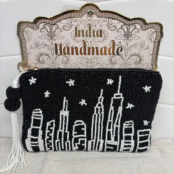 Made in India City Skyline Beaded Bundle - Shoulder Bag and Wristlet - Black - Picture 13 of 16